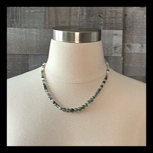 Moss Agate silver beaded necklace 22” elegant earth girl festival boho coastal